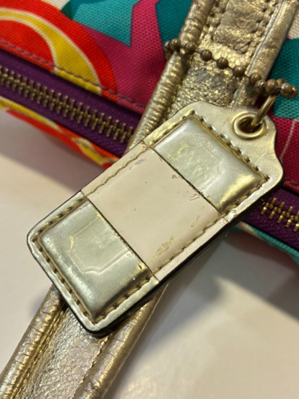 Coach Poppy Glam Tote Multicolor Signature Canvas Metallic Gold 13830 - Picture 9 of 16